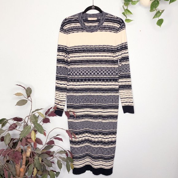 Tory Burch Dresses & Skirts - Tory Burch Julie Intarsia Striped Blue White Sweater Dress Medium Women's Midi